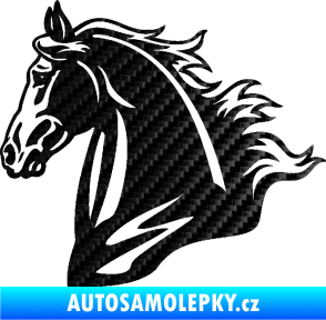Samolepka Kůň 058 levá hlava s hřívou 3D karbon černý