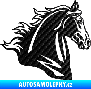 Samolepka Kůň 058 pravá hlava s hřívou 3D karbon černý