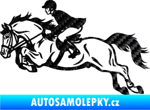Samolepka Kůň 059  levá jezdec na koni parkur 3D karbon černý