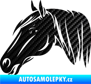 Samolepka Kůň 065 levá hlava s hřívou 3D karbon černý