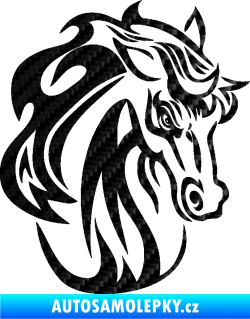 Samolepka Kůň 069 pravá hlava s hřívou 3D karbon černý