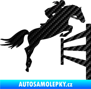 Samolepka Kůň 080 pravá skok přes překážku 3D karbon černý