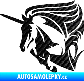 Samolepka Kůň jednorožec 001 levá 3D karbon černý