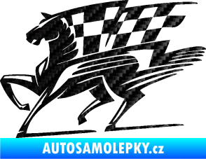Samolepka Kůň racing 001 levá se šachovnicí 3D karbon černý