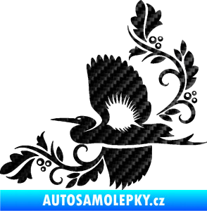 Samolepka Květina dekor 004 levá s ptáčkem 3D karbon černý