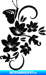 Samolepka Květina dekor 005 pravá s motýlkem 3D karbon černý