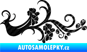 Samolepka Květina dekor 014 levá páv 3D karbon černý