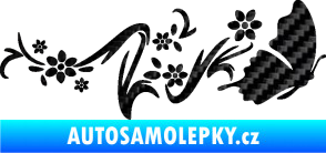 Samolepka Květina dekor 028 pravá s motýlkem 3D karbon černý