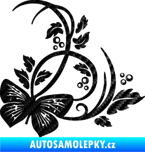 Samolepka Květina dekor 046 pravá motýl 3D karbon černý