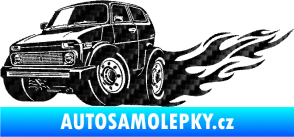 Samolepka Lada auto s plameny levá 3D karbon černý