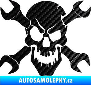 Samolepka Lebka 015 pravá zkřížené klíče 3D karbon černý
