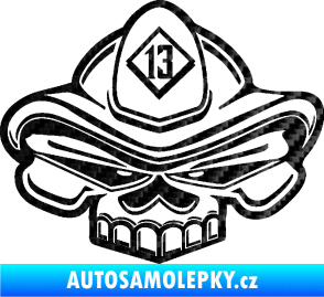 Samolepka Lebka 017 hasič 3D karbon černý