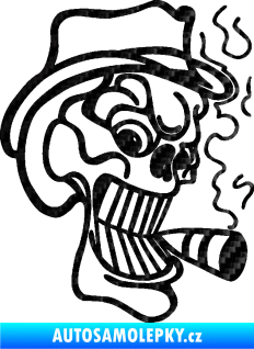 Samolepka Lebka 020 pravá crazy s cigaretou 3D karbon černý