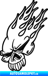 Samolepka Lebka 041 levá v plamenech 3D karbon černý