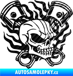 Samolepka Lebka 048 pravá písty a plameny 3D karbon černý