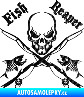 Samolepka Lebka 049 fish reaper 3D karbon černý