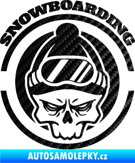 Samolepka Lebka snowboarding 3D karbon černý