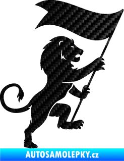 Samolepka Lev heraldika 005 pravá s praporem 3D karbon černý