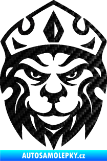 Samolepka Lev hlava s korunou 001 3D karbon černý