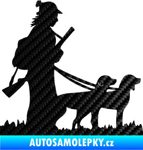 Samolepka Lov 001 pravá žena a dva psi  3D karbon černý
