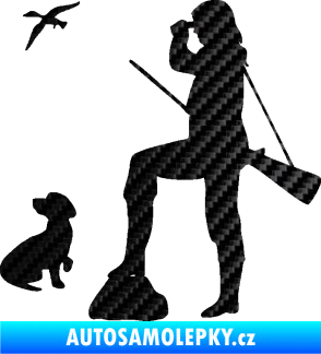 Samolepka Lov 003 levá myslivkyně se psem 3D karbon černý