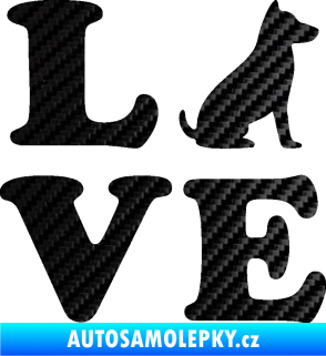 Samolepka Love nápis s pejskem 3D karbon černý