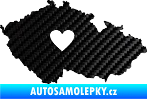 Samolepka Mapa České republiky 002 srdce 3D karbon černý