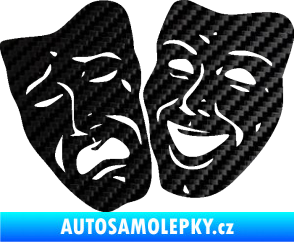 Samolepka Masky tváře 001 levá veselý a smutný 3D karbon černý