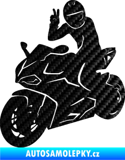Samolepka Motorkář 006 levá 3D karbon černý