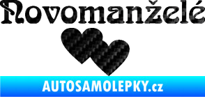 Samolepka Novomanželé 001 nápis se srdíčky 3D karbon černý