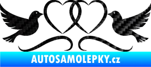 Samolepka Novomanželé 002 holubičky se srdíčky 3D karbon černý