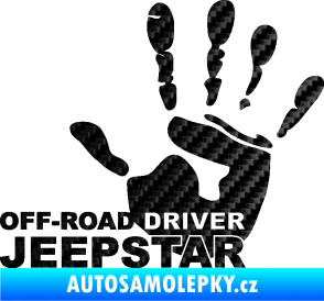 Samolepka Off road driver - Jeep star nápis s rukou 3D karbon černý