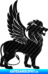 Samolepka Okřídlený lev 001 pravá mytické zvíře 3D karbon černý