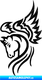 Samolepka Pegas 003 levá okřídlený kůň hlava 3D karbon černý