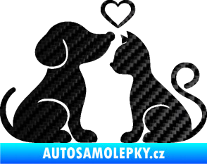 Samolepka Pejsek a kočička 001 levá 3D karbon černý