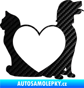 Samolepka Pejsek a kočička love pravá 3D karbon černý