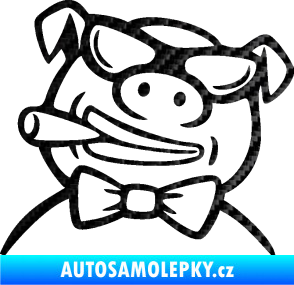 Samolepka Prase 005 levá s doutnikem 3D karbon černý