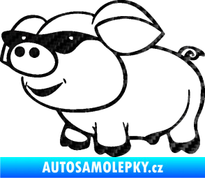 Samolepka Prase 006 levá frajer v brýlích 3D karbon černý
