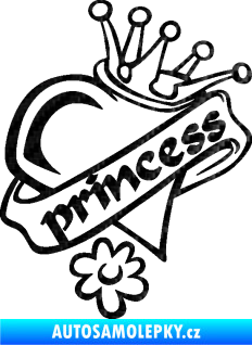 Samolepka Princess nápis v srdíčku 3D karbon černý