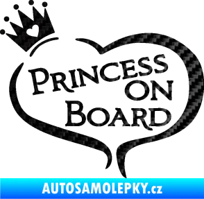 Samolepka Princess on board nápis s korunkou 3D karbon černý