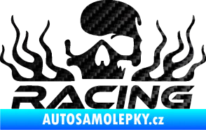 Samolepka Racing nápis s lebkou levá 3D karbon černý