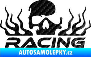 Samolepka Racing nápis s lebkou pravá 3D karbon černý