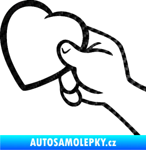 Samolepka Ruka se srdíčkem levá 3D karbon černý