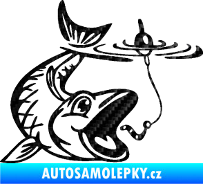 Samolepka Ryba s návnadou 004 pravá 3D karbon černý