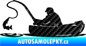 Samolepka Rybář 017 levá rybolov v lodičce 3D karbon černý