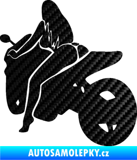 Samolepka Sexy žena na motorce levá 3D karbon černý