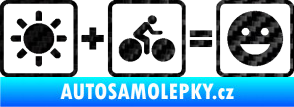 Samolepka Slunce + kolo = veselý smajlík vyjížďka na kole 3D karbon černý