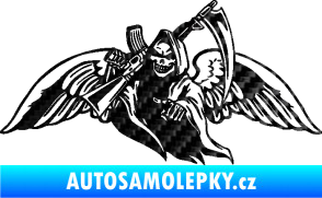 Samolepka Smrtka 016 levá s křídly a kosou 3D karbon černý