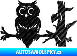 Samolepka Sova 005 levá na větvi 3D karbon černý