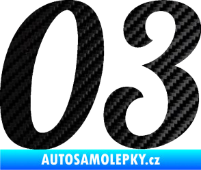 Samolepka Startovní číslo 03 typ 3 3D karbon černý